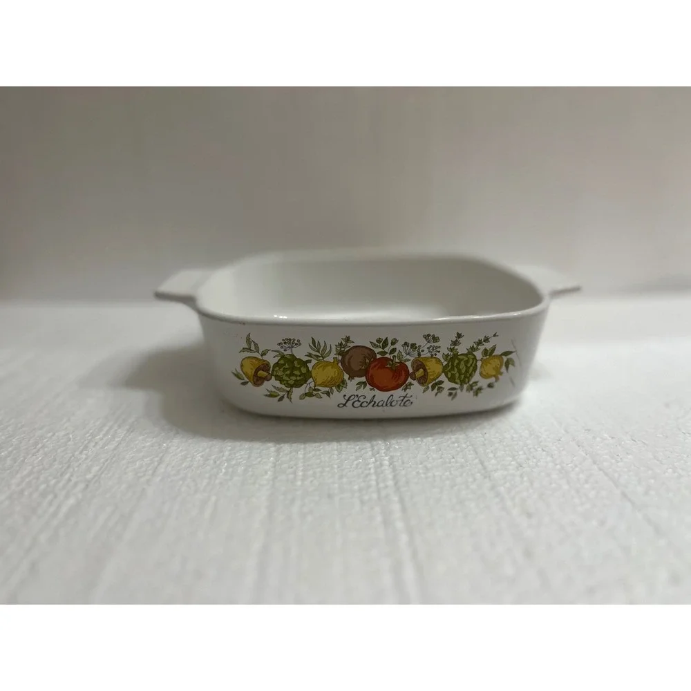 Corning‎ Ware L'Echalote Vegetable Pattern Baking Dish Square Small Vintage